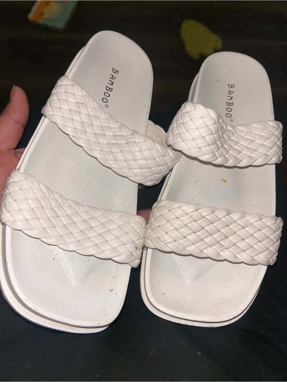 🍄3 for $10🍄 Bamboo White Braided Double Strap Slide Sandals